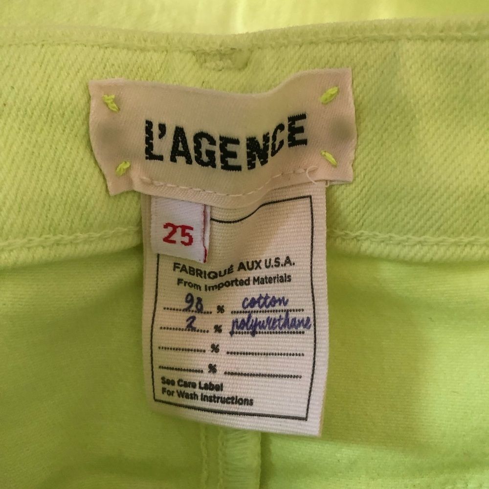 L'Agence Bell High Rise Flare Jeans Chartreuse NWT Size 25 Retro Dopamine Neon - Picture 3 of 5